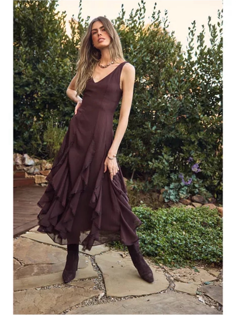 NWT ASTR the Label Sleeveless V-Neck Ruffled Midi Dress